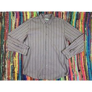 Calvin Klein Mens L Large Modern Fit Striped Lilac Purple Button Up Shirt
